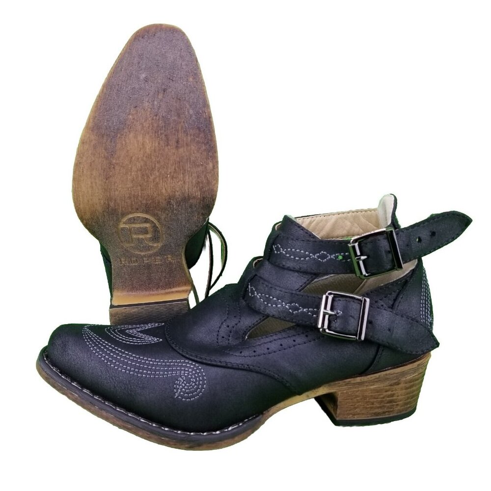 ✅Roper Willa Womens 6 BLACK Faux Leather Cowgirl Bootie Low Ankle Fashion Boots - Picture 2 of 11